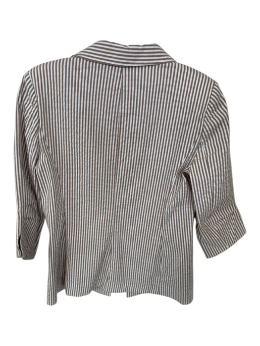 Renuar Size S Taupe & White Cotton Blend Shoulder Pads Striped One Button Jacket Taupe & White / S
