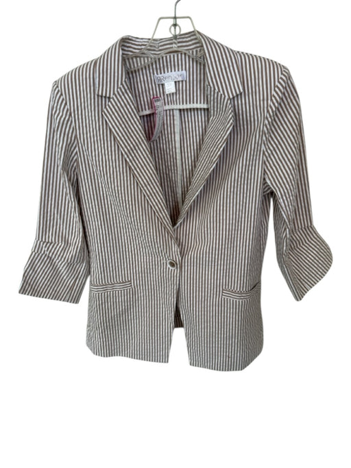 Renuar Size S Taupe & White Cotton Blend Shoulder Pads Striped One Button Jacket Taupe & White / S
