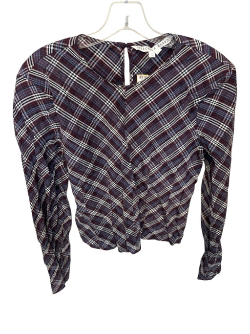 Veronica Beard Size 6 Purple & White Cotton Blend Shoulder Pads Plaid Top Purple & White / 6