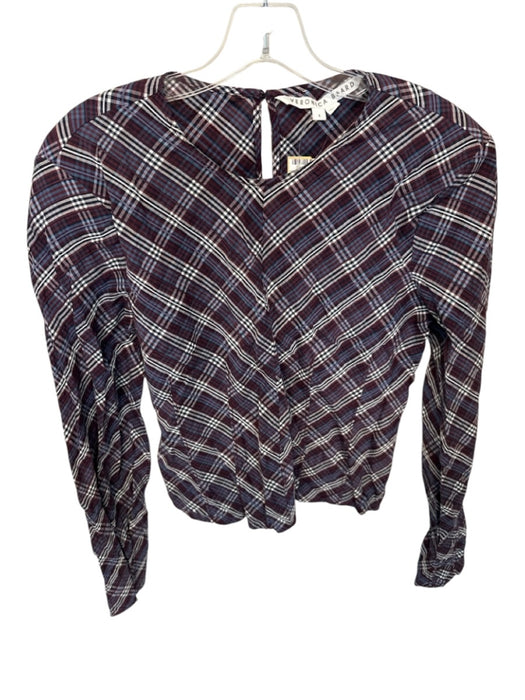 Veronica Beard Size 6 Purple & White Cotton Blend Shoulder Pads Plaid Top Purple & White / 6