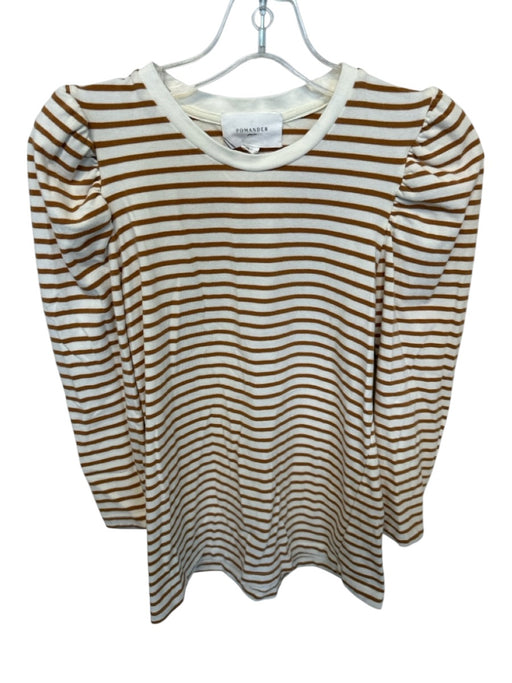 Pomander Place Size S Cream & Brown Cotton Shoulder Detail Striped Top Cream & Brown / S