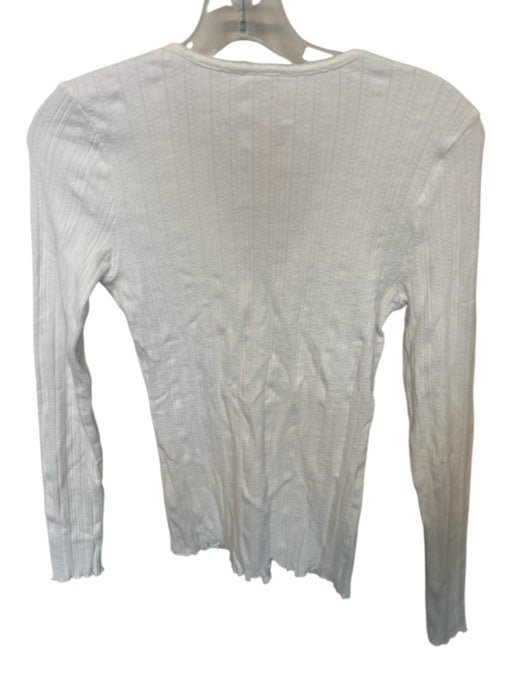 Faherty Size M White Cotton Blend Pointelle Henley Long Sleeve Top White / M