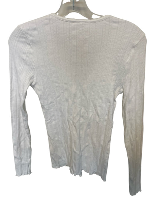 Faherty Size M White Cotton Blend Pointelle Henley Long Sleeve Top White / M