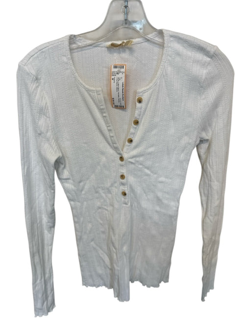 Faherty Size M White Cotton Blend Pointelle Henley Long Sleeve Top White / M
