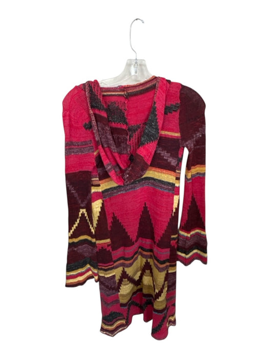 Free People Size XS Magenta & Yellow Print Cotton Hood Long Sleeve Sweater Magenta & Yellow Print / XS