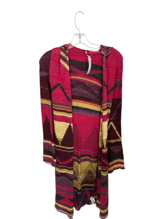 Free People Size XS Magenta & Yellow Print Cotton Hood Long Sleeve Sweater Magenta & Yellow Print / XS