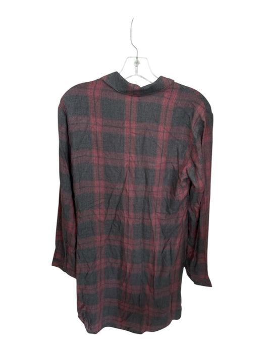 Cloth & Stone Size L Red & Gray Long Sleeve Plaid Front Pockets Collar Dress Red & Gray / L