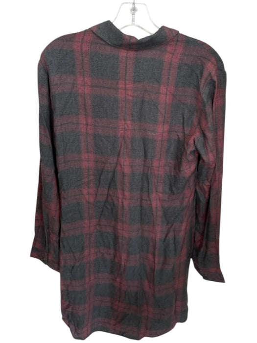 Cloth & Stone Size L Red & Gray Long Sleeve Plaid Front Pockets Collar Dress Red & Gray / L