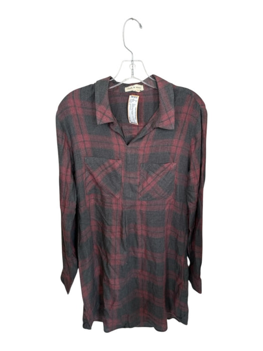 Cloth & Stone Size L Red & Gray Long Sleeve Plaid Front Pockets Collar Dress Red & Gray / L