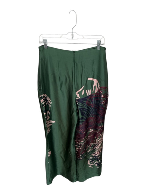 Silvia Tcherassi Size L Green & Peach Silk Blend Back Zip Abstact Heel Pants Green & Peach / L