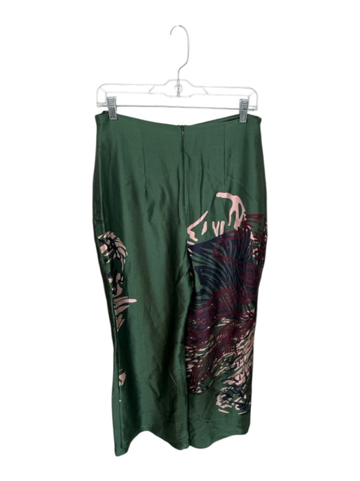 Silvia Tcherassi Size L Green & Peach Silk Blend Back Zip Abstact Heel Pants Green & Peach / L