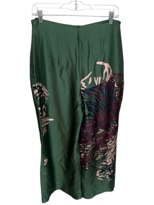 Silvia Tcherassi Size L Green & Peach Silk Blend Back Zip Abstact Heel Pants Green & Peach / L