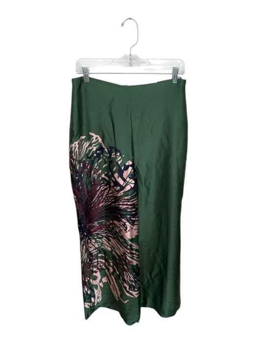 Silvia Tcherassi Size L Green & Peach Silk Blend Back Zip Abstact Heel Pants Green & Peach / L