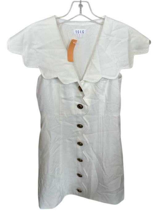 TCEC Size S White & Brass Polyester Sleeveless Bib Scalloped Buttons Dress White & Brass / S