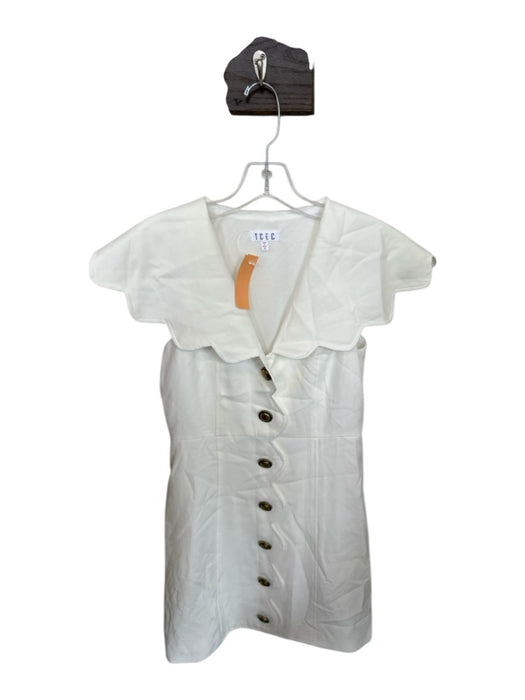 TCEC Size S White & Brass Polyester Sleeveless Bib Scalloped Buttons Dress White & Brass / S