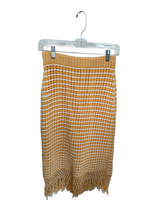 Derek Lam 10 Crosby Size S Yellow & White Macrame Elastic Waist Fringe Skirt Yellow & White / S