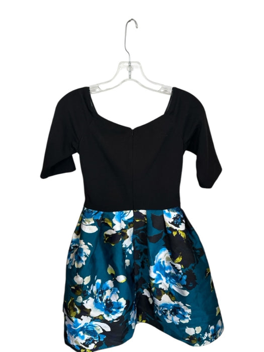 Betsy & Adam Size 10 Black & Teal Viscose Blend 3/4 Sleeve Floral Dress Black & Teal / 10