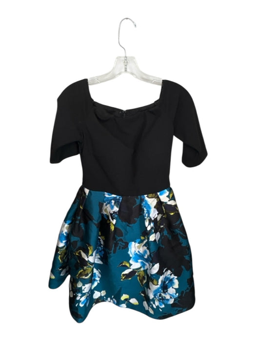 Betsy & Adam Size 10 Black & Teal Viscose Blend 3/4 Sleeve Floral Dress Black & Teal / 10