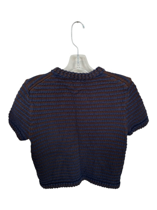 J. Crew Size M Brown & Navy Cotton Short Sleeve Knit Button Down Sweater Brown & Navy / M