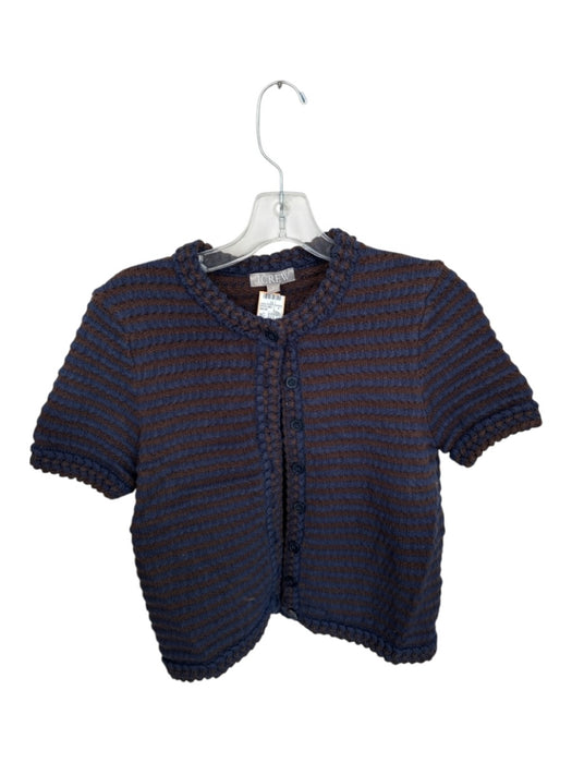 J. Crew Size M Brown & Navy Cotton Short Sleeve Knit Button Down Sweater Brown & Navy / M