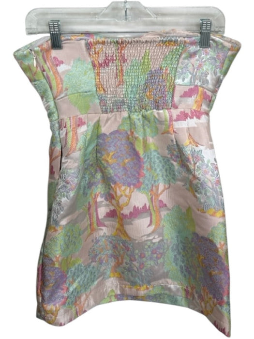 Maeve Size 4 Pastels Polyester Strapless Jaquard Trees Back Zip Dress Pastels / 4