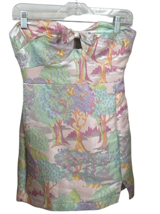 Maeve Size 4 Pastels Polyester Strapless Jaquard Trees Back Zip Dress Pastels / 4