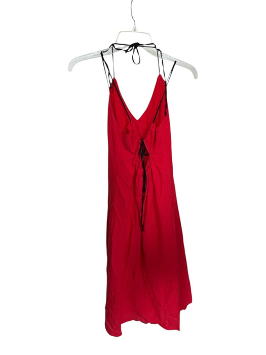 LUMIERE Size S Red & Black Cotton Halter Neck Textured Button Down Maxi Dress Red & Black / S