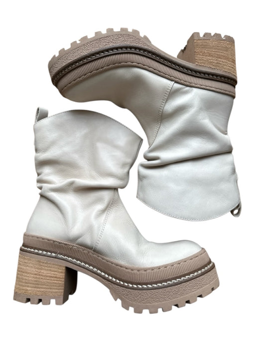 Free People Shoe Size 7.5 Ivory & Brown Leather Scrunch Detail Platform Booties Ivory & Brown / 7.5