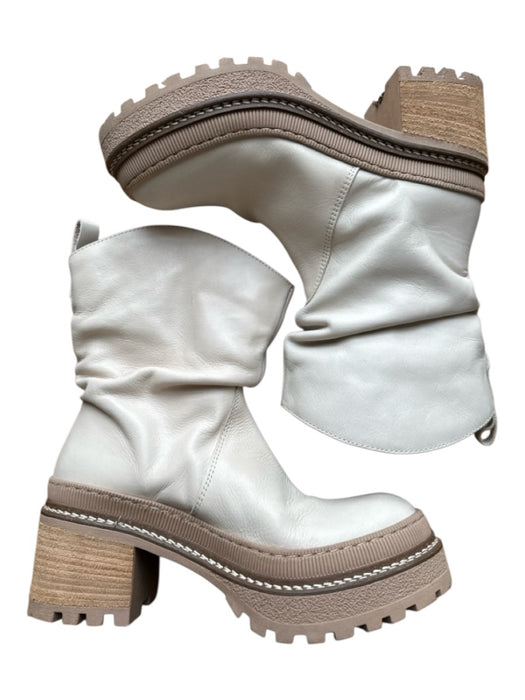 Free People Shoe Size 7.5 Ivory & Brown Leather Scrunch Detail Platform Booties Ivory & Brown / 7.5