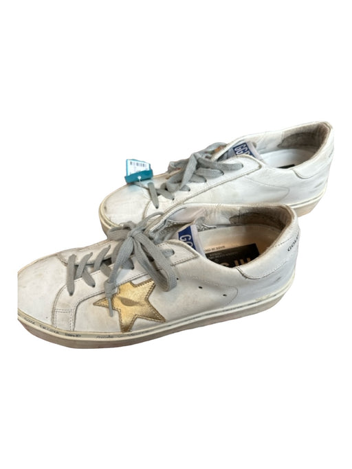 Golden Goose Shoe Size 38 White & Gold Leather Lace Up Platform Sneakers White & Gold / 38