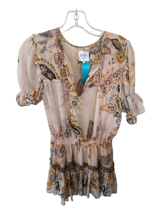 Misa Size S Tan & Orange Polyester Short Sleeve Paisley Elastic Waist Dress Tan & Orange / S