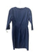 Lafayette 148 Size 2 Navy Cotton V Neck Gathered 3/4 Sleeve Below knee Dress Navy / 2