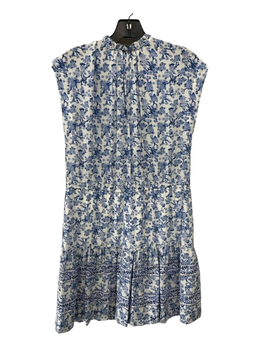 Rebecca Taylor Size 4 White & Blue Silk Floral Paisley Sleeveless Dress White & Blue / 4