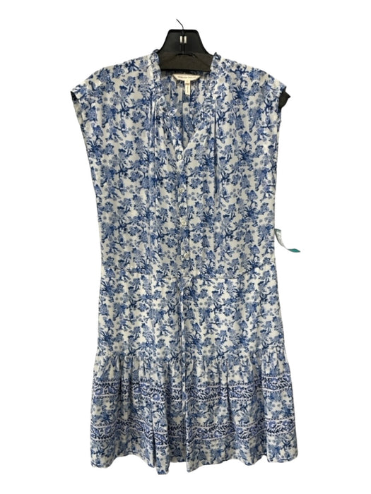 Rebecca Taylor Size 4 White & Blue Silk Floral Paisley Sleeveless Dress White & Blue / 4