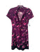 Elie Tahari Size 2 Purple & Black Silk Floral 1/2 Snap Cap Sleeve Collar Dress Purple & Black / 2