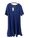 Lafayette 148 Size 14 Navy Acetate Blend V Neck Short Sleeve Back Zip Dress Navy / 14