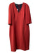 Lafayette 148 Size 14 Coral Red Acetate Blend V Neck Half Sleeve Back Zip Dress Coral Red / 14