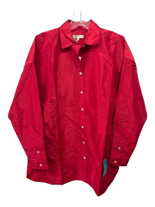 Ann Mashburn Size M Cherry Red Silk Taffeta Button Down Long Sleeve Top Cherry Red / M