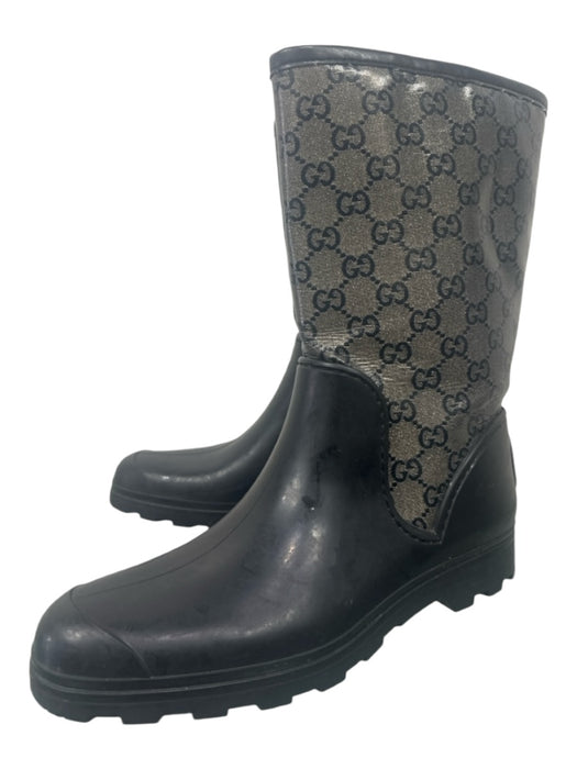 Gucci Shoe Size 38 Black & Gold Rubber Guccissima Calf Rain Boot Boots Black & Gold / 38