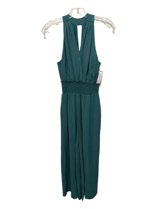 Anthropologie Size S Green Viscose Wrinkle Affect Sleeveless Wide Leg Jumpsuit Green / S