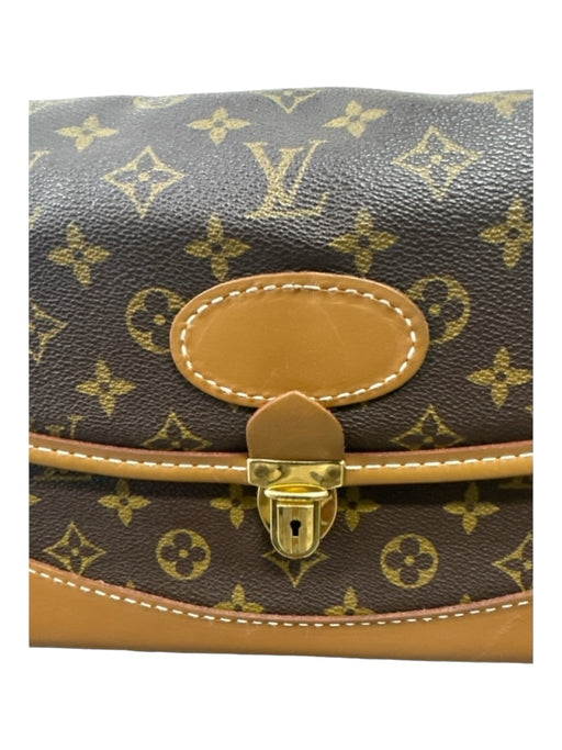 Louis Vuitton Brown & Beige Coated Canvas Monogram Shoulder Bag Top Flap Bag Brown & Beige / L