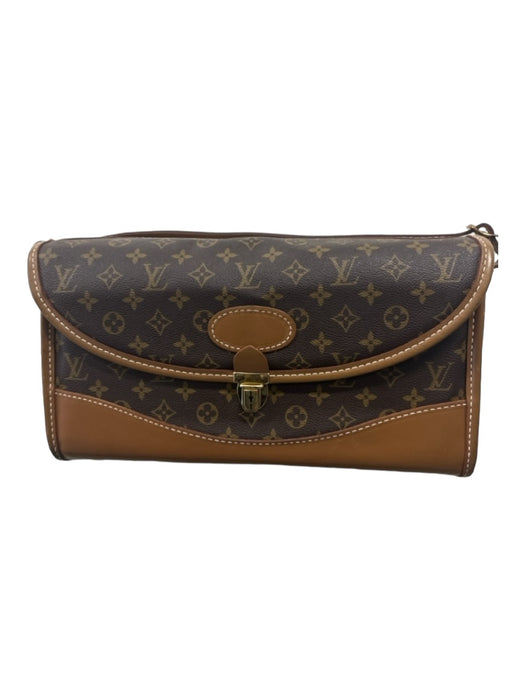 Louis Vuitton Brown & Beige Coated Canvas Monogram Shoulder Bag Top Flap Bag Brown & Beige / L