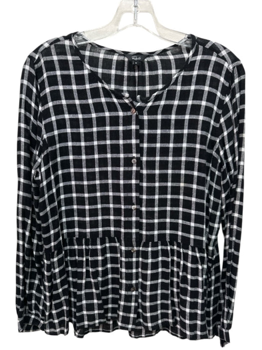 Rails Size M Black & White Rayon Long Sleeve Checked Button Up Peplum Top Black & White / M