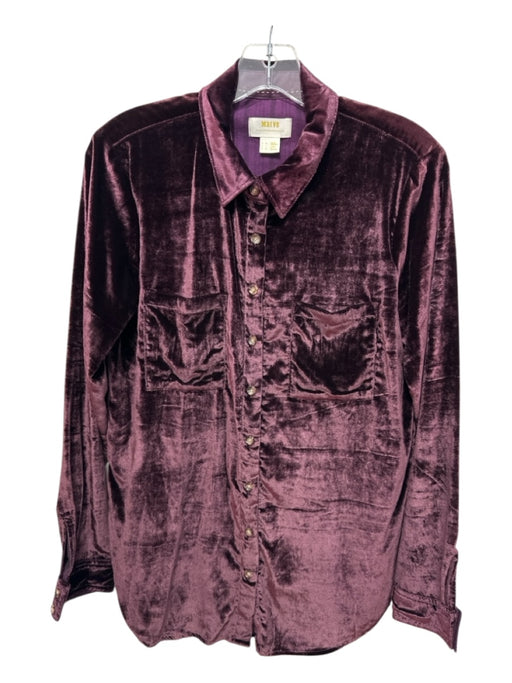 Maeve Size 6 Burgundy Viscose Velvet Long Sleeve Patch Pocket Top Burgundy / 6