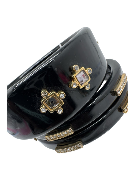 Lee Angel Black & Gold Smokey Quartz Rhinestone 3 band bangles Bracelet Black & Gold