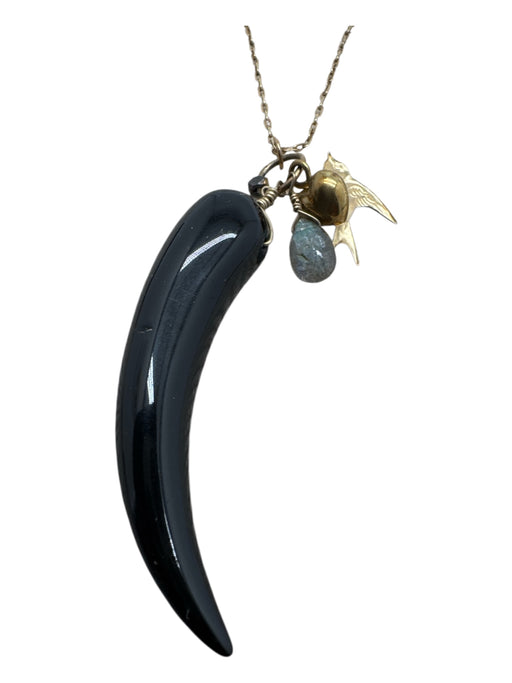 Black & Gold 14k Gold Fill Horn Bird Heart Magnetic Close Necklace Black & Gold