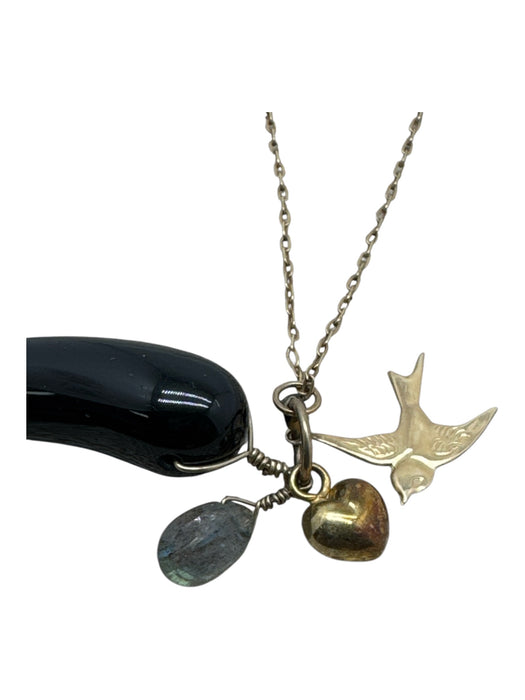 Black & Gold 14k Gold Fill Horn Bird Heart Magnetic Close Necklace Black & Gold