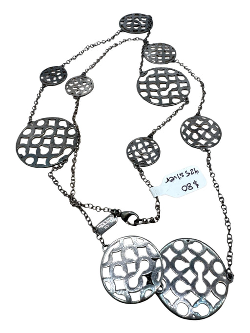 Coach Silver 925 Silver Circles Logo Long Chain Necklace Silver