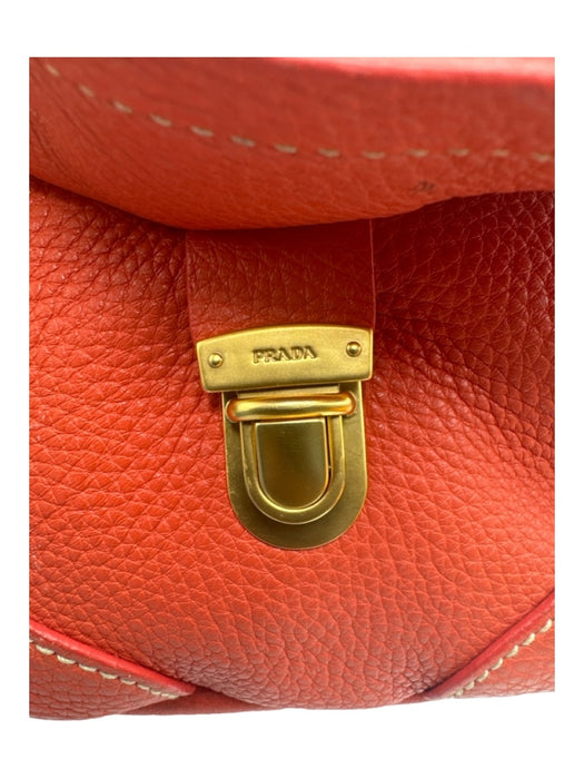 Prada Orange Leather Flap Crossbody Gold Hardware Contrast Stitching Bag Orange / S