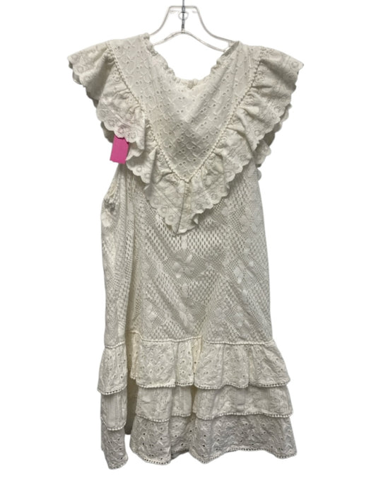 Love Shack Fancy Size 12 White Cotton Blend Ruffle Cap Sleeve Lace eyelet Dress White / 12